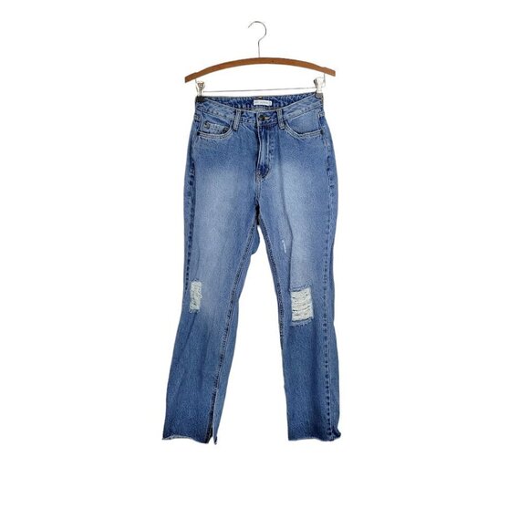 Avec Les Filles Straight Leg Jeans High Rise Distressed Split Hem Womens Size 2 - Picture 1 of 11